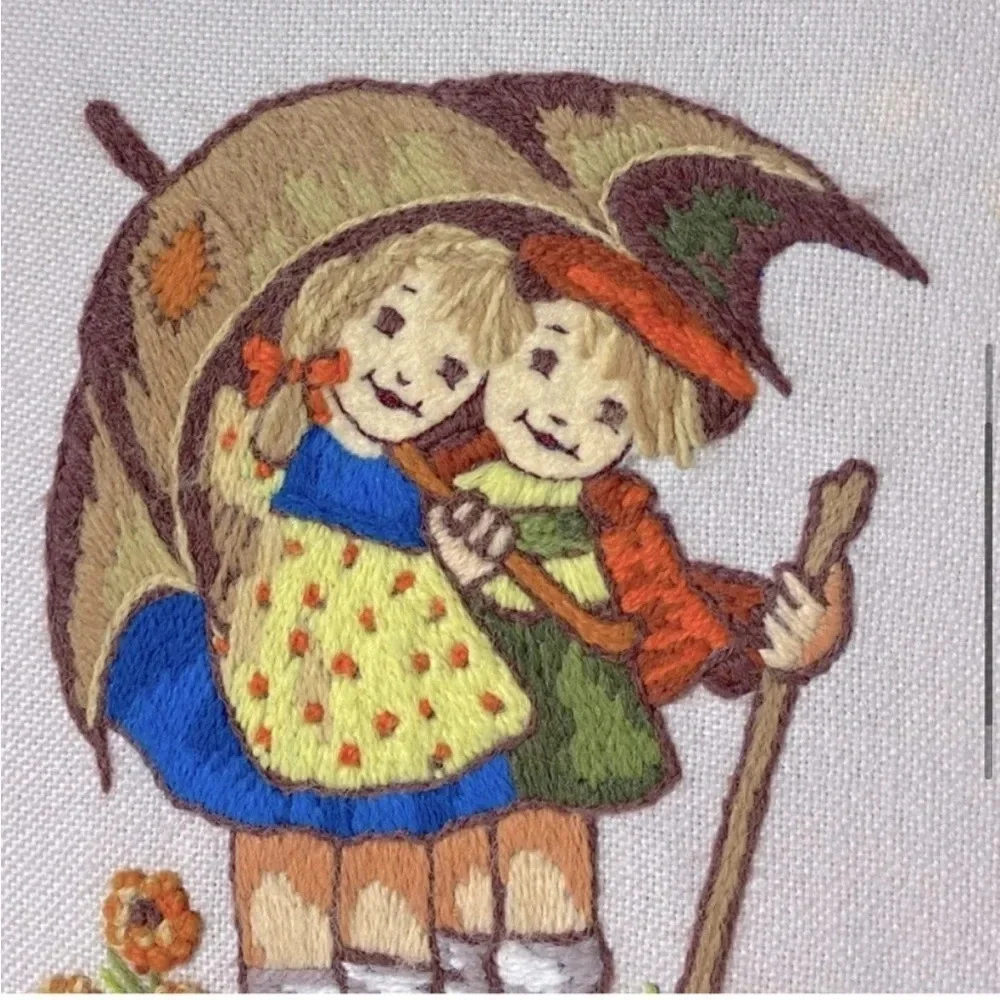 Vintage Hummel Crewel Oval Framed Embroidery  Handmade Completed Wall Decor - Picture 6 of 13